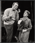 Dennis O'Keefe and unidentified in the stage production Never Live Over a Pretzel Factory