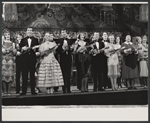 Jerry Antes [fourth from left], Sandra Deel, Dennis Day, June Allyson and Judy Canova during curtain call for the touring stage production of the 1971 Broadway revival of No, No, Nanette