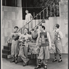 Evelyn Keyes [on stairs] and unidentified others in the touring stage production of the 1971 Broadway revival of No, No, Nanette