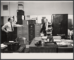 Jerome Robbins [right] and unidentified on the set of the stage production The Office
