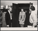 Jerome Robbins, playwright Maria Irene Fornes and unidentified on the set of the stage production The Office