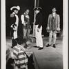 Lester Rawlins [standing left], Roscoe Lee Browne [standing second from left], Frank Langella [standing right] and unidentified others in the stage production The Old Glory