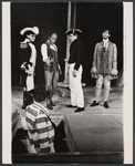 Lester Rawlins [standing left], Roscoe Lee Browne [standing second from left], Frank Langella [standing right] and unidentified others in the stage production The Old Glory