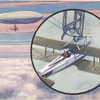 Aeroplane clinging to a blimp.