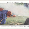 Incendiary bomb cooling down (Preliminary fire extinguishing with jet from stirrup hand pump).