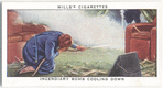Incendiary bomb cooling down (Preliminary fire extinguishing with jet from stirrup hand pump).