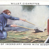 Removal of incendiary bomb with scoop and hoe.