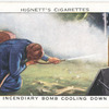Incendiary bomb cooling down. (Preliminary fire extinguishing with jet from stirrup hand pump).