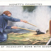 Removal of incendiary bomb with scoop and hoe.