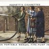 Two-men portable manual fire-pump in action.