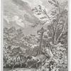 Kämpffende Brunfft Hirsche Nach der Natur in der Grün Au bey Neuburg Anno 1722 gezeichnet.
