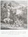 Anno 1734. Ist diser wohlgerichte Hüner Hund bey dem Keyserlichen Lustschlosse Nymphenburg in den Fasanen Garten in der Action wie ere vorgestanden nach dem Leben gezeichnet worden.