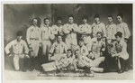 First football team of the University of Illinois. George Huff, now director of athletics at Illinois is fourth from left in back row.