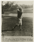 Bobby Jones at the finish of his drive. He hits the ball with terrific force, but he never finishes off balance. His long and accurate driving helped him to win the amateur championship.