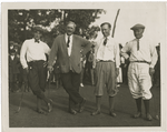 Vardon and Ray lose to Chick Evans and Bobby Jones at the Morris County Count[r]y  Club, New Jersey, 9/18. Left to right : Bobby Jones, Edward Ray, Chick Evans and Harry Vardon.