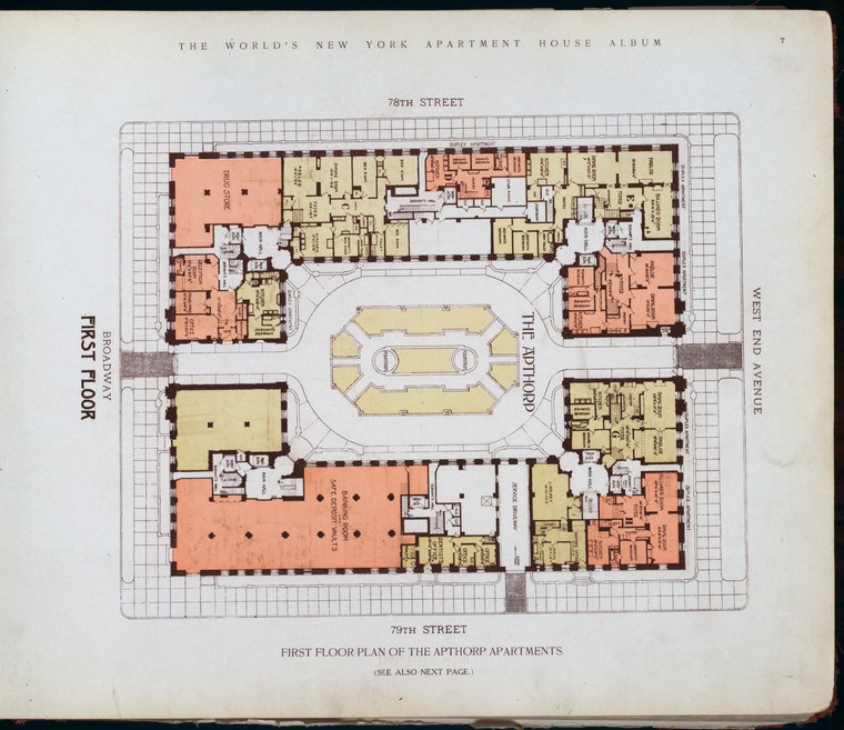 First floor plan of the Apthorp Apartments. NYPL Digital