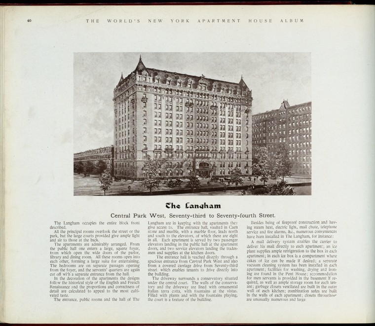 The Langham. Central Park West, Seventy-third to Seventy-fourth Street ...