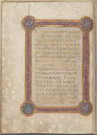 Gold uncial text in gold, purple and blue frame