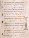 Page of regular caroline text, with 2-line gold and pink initials
