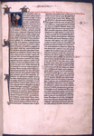 Historiated initial by Hand I showing Jerome as scribe. Manicules in margin as pointers