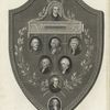 Shield with inset portraits of Franklin, Jefferson, Adams, etc.