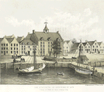 The Stadthuys of New York in 1679 corner of Peal St. and Coentijs Slip