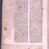 Page of text with extensive marginal commentary on Queen of Sheba, red placemarkers, name of book in red and blue