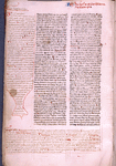 Page of text with extensive marginal commentary on Queen of Sheba, red placemarkers, name of book in red and blue