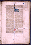 Page of text, initial with grotesque (human face)