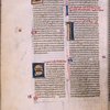 Large gold initials on pink and blue backgrounds, rubrics, blue and red initials with penwork, placemarkers etc.