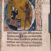 Very large illuminated initial on gold field, small initials and linefiller.