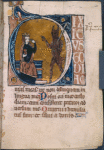 Very large illuminated initial on gold field, small initials and linefiller.