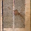 Opening of text, large initial with Jerome as scribe and elaborate extension into border.  Small initials with penwork, rubrics, placemarkers, book name and chapter numbers in red and blue.