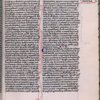 Page of text with small initials and penwork, placemarkers, book name and chapter numbers, and commentary box.