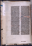 Page of text with rubrics, placemarkers, small initials, content note and catchword