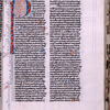 Page of text with large puzzle initial with elaborate penwork extending into border