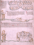 Eighth vision: John hears the vast throng shouting; Christ in Majesty with four beasts, angels and elders; wedding feast laid out on a table, on which the Lamb stands. (Apoc. 19:1-8)