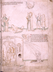 St. John and the snaky chalice; John consecrating the host at the celebration of mass; and John rising from a tomb full of manna