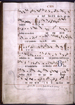Page of music; the foliation in red roman numerals was originally on the recto; the leaf has been reversed in its present binding