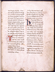 Page of text with small initials and penwork, very pale daubs of yellow as placemarkers