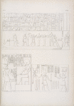 Bari dell' ora quinta del Sole (segue la serie dei quadri di Edfu [Idfû], cominciata nella tav. 38). - Tolomeo-Evergete II immola un antilope al dio Chons [Khonsu]. - Tolomeo Filopatore fa offerta all' Horus di Edfu e ad Athyr [Hathor].
