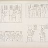 Tolomeo-Evergete II fa offerte a'suoi antenati Tolomeo e Berenice.--Tolomeo e Berenice offrono ad Har-Hat, Athyr e Horus.--(Tifonio di Edfu): Quattro deita che portano quattro divini fanciulli. Iside allatta un fanciullo, e Phre lo tiene in braccio.