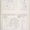 1. Ramses III in mezzo ad Horus ed Atmu [Atum]. 2. Riceve la panegiria da Saf [Seshat]. 3. Sta in mezzo all' albero persea? tra Thoth, Phtah e Pasct.