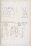 1. Ramses III in mezzo ad Horus ed Atmu [Atum]. 2. Riceve la panegiria da Saf [Seshat]. 3. Sta in mezzo all' albero persea? tra Thoth, Phtah e Pasct.