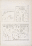 Fig. 1. Un Tolomeo in figura di Sfinge.  Fig. 2. Tolomeo-Epifane dinnanzi al dio Sev. Fig. 3 Ristauro fatto da Epifane in nome di Ramses III nella grossezza della porta principale di Karnac.