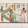 Ramses IV [Ramesses III] nella sua tomba a Biban-el-Moluk [Bîbân el-Mulûk] fa offerte a Phtah-Sokari-Osiride [Ptah-Sokaris-Osiris] e ad Iside [Isis].