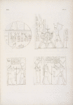 Fig. 1. Frammento di un'offerta del re Nectanebo.  Fig. 2. Il medesimo percote un mazzo di nemici dinnanzi ad Amon-rê.  Fig. 3. Il re Amirteo [Teos] fa  offerta a Scions. Fig. 4. Il re Psammutis [Psamtik ]offre ad Amon-rê e Scions.