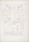 Figg. 1, 2. Altre scene domestiche del medesimo re. Comincia la rappresentazione della serie di sue conquiste a Medinet-Abu [Medinet Habu]:  Fig. 3. Percote i popoli vinti dinnanzi a Phtah-Sokari [Ptah].