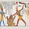 Comincia la serie delle battaglie e conquiste di Ramses III [Ramesses II], rappresentate nel grande Speco d'Ibsambul [Abû Sunbul] in Nubia]. Il re percote un mazzo di vinti di varie specie dinnanzi ad Amon-rê [Amon].
