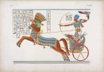 Ramses III [Ramses II] lanciato col suo carro, e seguito da tre figli ugualmente sul carro, assale una fortezza piantata sopra una rupe, saettandone gli atterriti difensori.